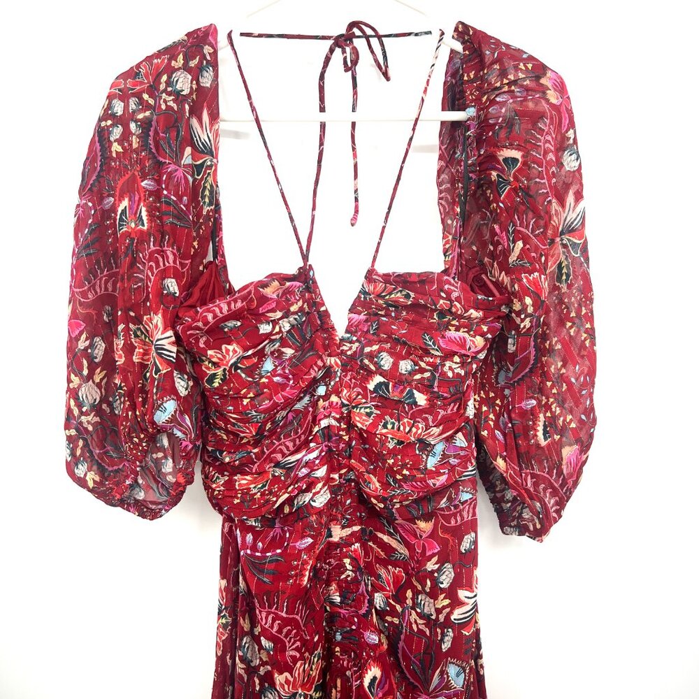 NWT Maria Cher Red Berrie Floral Midi Dress with Detachable Sleeve Size Large - Picture 4 of 11